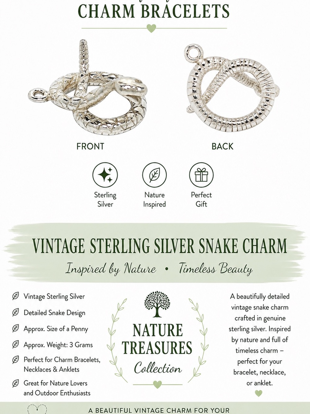 Vintage Sterling Silver Snake Charm - Nature Treasures